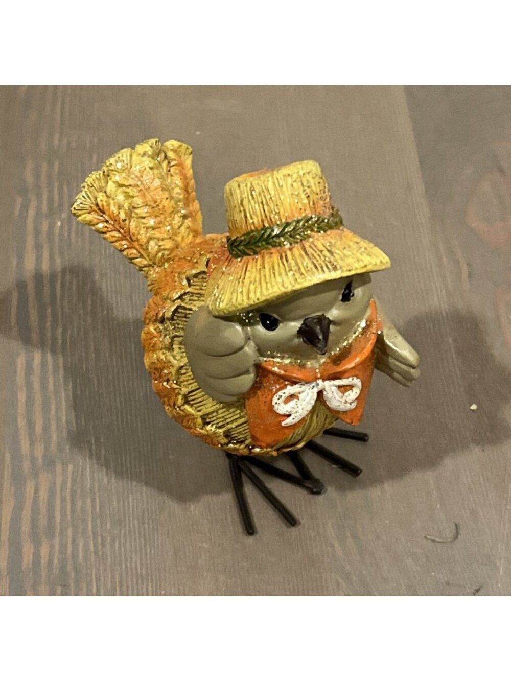 Vintage Fall Chick Bird Figurine 5" Standing Metal Feet Thanksgiving Decor 90s